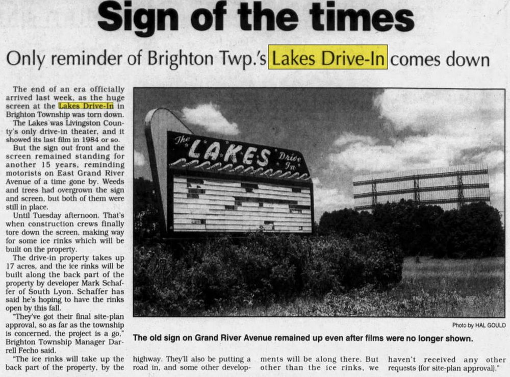 Lakes Drive-In Theatre - Jun 20 1999 Article (newer photo)